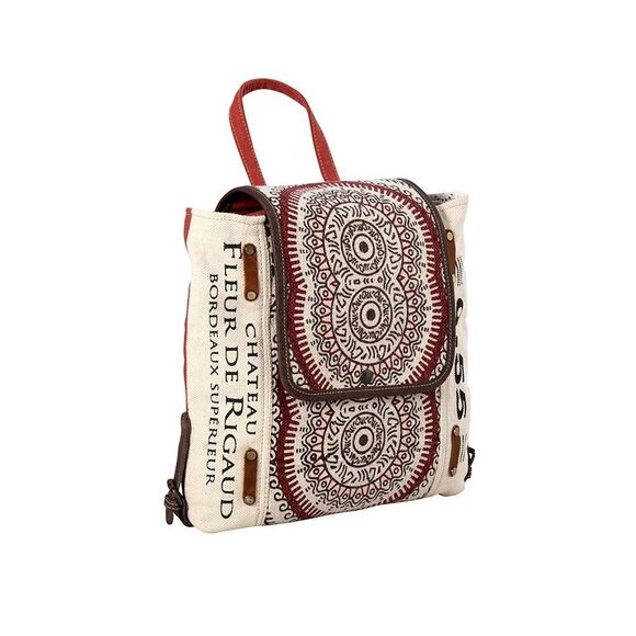 Myra Bag Handmade Fleur Backpack Upcycled Canvas & Cowhide Leather - Picture 4 of 10